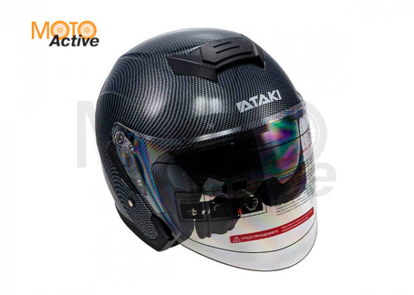 Шлем (открытый со стеклом) Ataki JK526 Carbon, черный-серый глянцевый